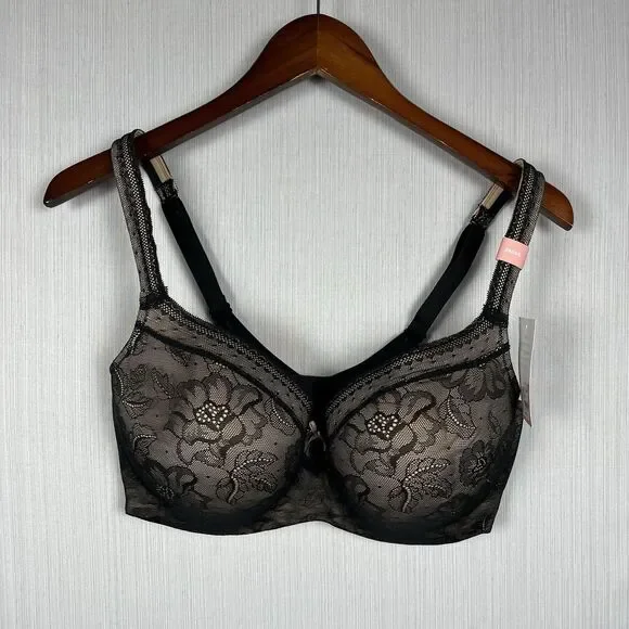 Cacique Lightly Lined Balconette Black Lace Overlay 38DDD NWT - Picture 1 of 5